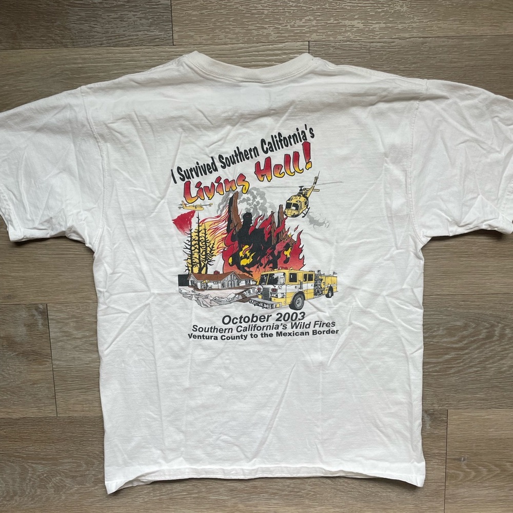 2003 Southern California Fire Storms White Cotton T Shirt